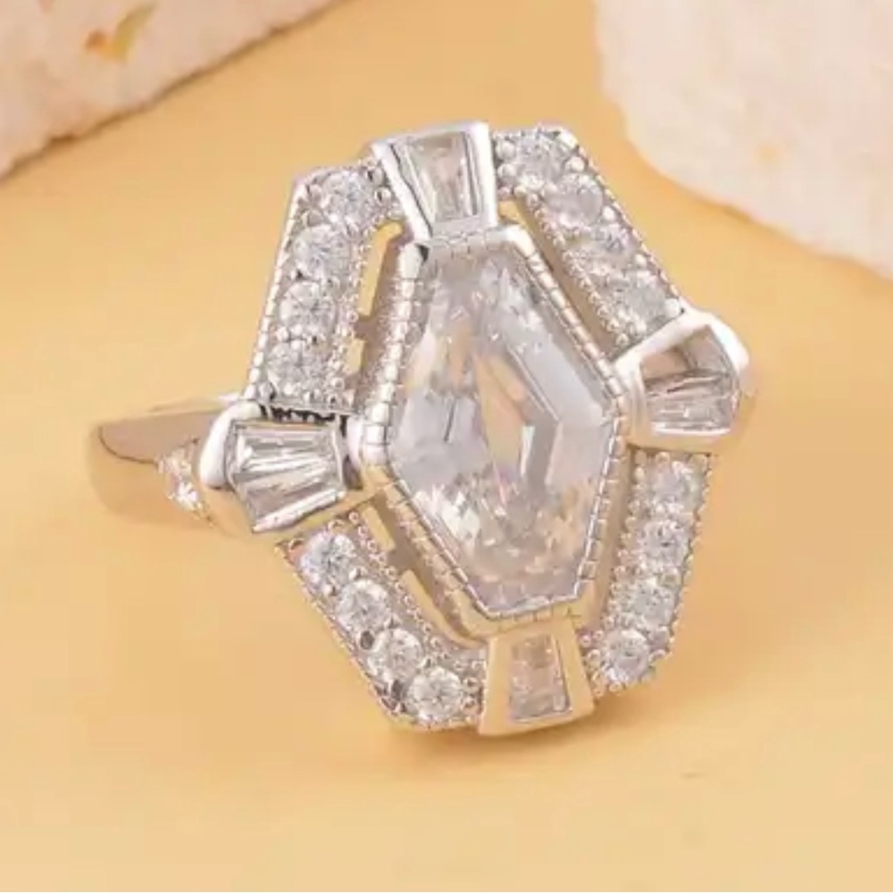 Lustro Stella Finest CZ Ring in Platinum Over Sterling Silver 6.40 ctw